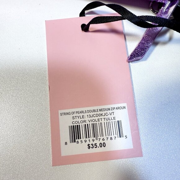 NWT Juicy Couture String Of Pearls Double Medium Zip Around Wallet Violet Tulle - Picture 5 of 9